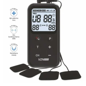 Vzn Tens Cihazı- Kombo Elektroterapi Cihazı M101A VZN TENS M101A, kas ağrılarını hafifletmeye, kasları gevşetmeye ve dolaşımı desteklemeye yardımcı TENS + EMS özellikli dijital elektroterapi cihazıdır. Ev ve fizyoterapi kullanımına uygundur.